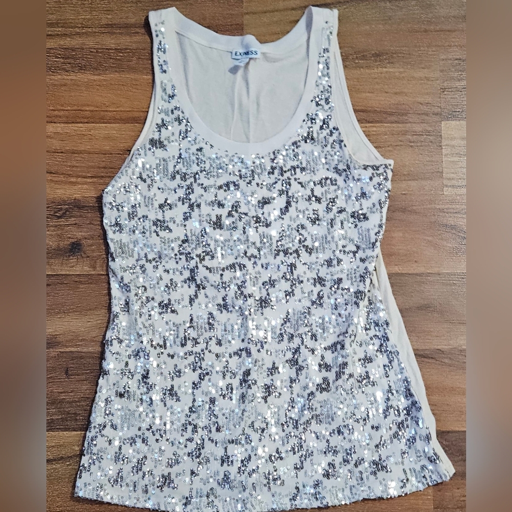 Express Sequined Front Tank Top, Size XS